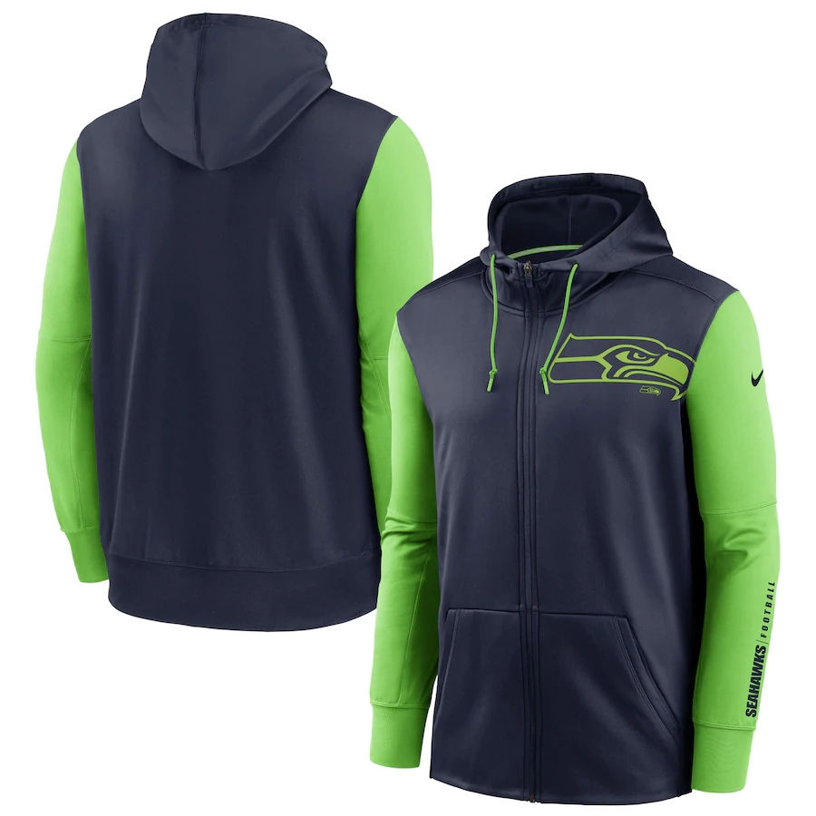 NFL Nike Seattle Seahawks College Navy Neon Green Fan Gear Mascot Performance FullZip Hoodie->seattle seahawks->NFL Jersey